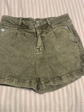 Vigoss Washed Olive High-Rise Denim Shorts
